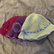 Girls crocheted striped hat set of three