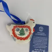 BOLESLAWIEC POLISH POTTERY TREE ORNAMENT CHRISTMAS CHICKEN HEN SNOWMEN FLAW