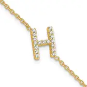 14k Yellow Gold Natural Diamond Sideways Letter H w/ 1in ext. Bracelet