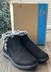 Clarks Women's US 11 M Breeze Fur Black Ankle Boots *Read