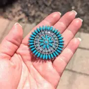 Native American Needlepoint Turquoise Cluster Pendant Brooch Pin Navajo Signed**