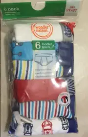 New Wonder Nation Toddler Boys 6 PACK Cotton Briefs Size 2T-3T Cars Stripes