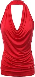 [FASHIONOLIC] Women's Halter Neck Front Draped Backless Tank Top Made in USA (S-3XL)