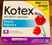 Kotex Security Tampons - Regular Absorbency 36 Count Sealed Plastic Unscented