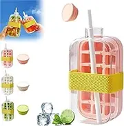 Crush Cup, My Crush Cup Ice, Touch Free Cube Trays with Lid for Freezer Making Bottle, 2 in 1 Touch-Free Easy Press to Release Vertical Ice Cube Tray No Mess Ice Cube Maker for Coffee red 800ML