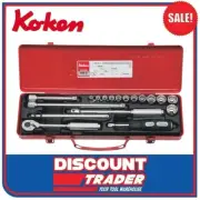 Koken 3200M Socket Set 3/8″ Drive 6 & 12 Point 19 Piece Metric - Made in Japan