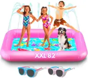 New Pink Splashie Splash Pool with Sprinkler System Pads for Toddlers & Kid 82"