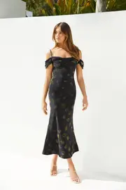 Golden Twilight Midi Dress Black