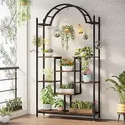 Tribesigns 5-Tier Plant Stand Indoor, 190 cm Tall Arched Plant Shelf with Hanging Hooks, Large Bonsai Pots Display Rack for Indoor, Balcony, Living Room