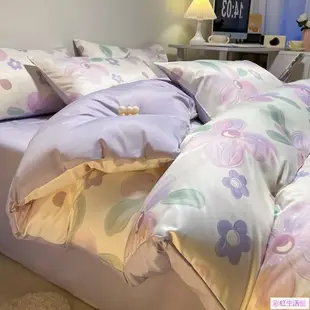 10色 冰絲印花床包組 唯美印花床單 床罩 單人 雙人加大床包四件組 床組 涼感水洗真絲床包組 枕套 被單