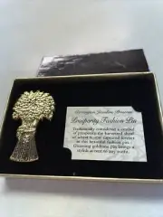 Pre-owned Vintage Prosperity Sheaf Of Wheat Harvest Gold Tone Pin Brooch