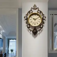 在飛比找ETMall東森購物網優惠-美式創意靜音掛鐘客廳家用時鐘臥室時尚輕奢鐘表大氣藝術掛表鐘飾