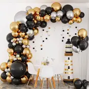 137pcs Black Gold Silver Balloon Arch Kit - DIY Balloon Garland for Baby Shower, Birthday Party, Wedding, Anniversary, Graduation, New Year