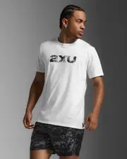 Contender Tee, 2XU, XS, White/Marble Black, Male