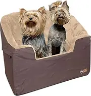 K&H Pet Products Bucket Booster Dog Car Seat with Dog Seat Belt for Car, Washable Small Dog Car Seat, Sturdy Dog Booster Seats for Small Dogs, Medium Dogs, 2 Safety Leashes, Large Tan/Tan