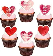 Gyufise 48Pcs Edible Heart Cupcake Toppers Wafer Paper Sweet Love Heart Cake Decorations Edible Wedding Engagement Cupcake Picks for Valentine's Day Wedding Bridal Shower Birthday Party Decor Supplies