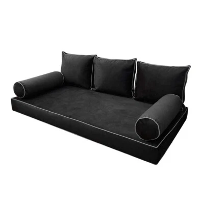 V3 Velvet Daybed Mattress Pillow Cover Complete Set Contrast Pipe Full AD350
