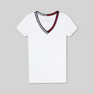 【TOMMY HILFIGER】TOMMY女款短袖T恤V領紅白藍領白 F11170621-02