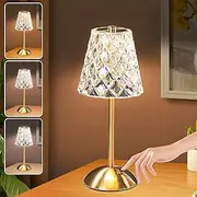 Crystal Table Lamp, Decorative Table Light Portable Gold LED Dimmable Light Rechargeable Cordless Desk Lamp Battery Operated Vintage for Bedroom Living Room Home Hotel Bar