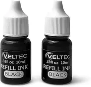 Veltec Premium Ink Refill for Pre-Ink Stamps, 2 Bottles (10 ml Each) (Black)