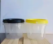50 x 0.8L Honey Bucket with Lid - 1Kg Clear Tamper Proof Plastic Black/yellow