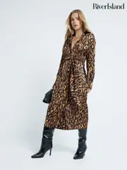 River Island Black Tie Front Shirt Midi Dress (AM8386) | $129