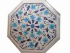 12" Marble Side Table Top Semi Precious Stones Floral Handmade Inlay