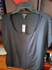 TALBOTS NWT Women Stretch Rayon Blouse Short Sleeve Black 2XP Substantial Drape