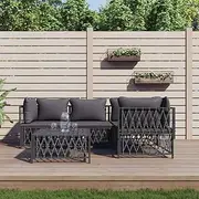 5 Piece Outdoor Furniture Set: Anthracite Steel Garden Chairs, Table, and Wicker Cushions for Patio, Balcony, Porch and Small Conversation Sets