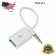 3.5mm Male AUX Audio Plug Jack to USB 2.0 Female Converter Cable Cord Car - 2 pk