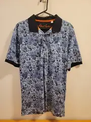 Robert Graham Blue Amaro Tonal Floral Print Polo Shirt $128 NWT Mens Sizes S, M