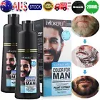 2x 200ml Beard Hair Color Dye Shampoo Natural Men Mustache Dying Black Darkening