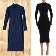 James Perse NWT Lightweight Navy Blue Mock Neck Dress Sz 1, Small