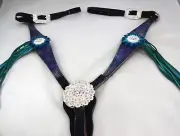 Breast Collar Navy Blue Harness Leather Swarovski Crystal Conchos Horse Fringe