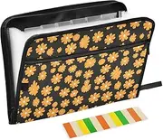 Organizer Folder 13 Pockets A4 Letter Size with Zipper Closure for Business Orange Daisy Black expando