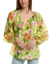 Tommy Bahama Happy Hour Flower Silk-Blend Peasant Top
