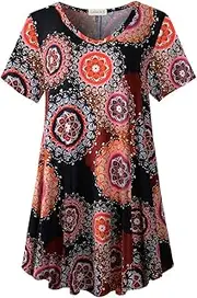 [LARACE] Tunics Short Sleeve Plus Size Casual Tops for Women V Neck Loose Fit Flowy Clothing for Leggings