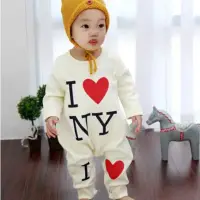 在飛比找momo購物網優惠-【時尚Baby】男寶寶長袖連身衣白色我愛紐約刷毛連身衣保暖連