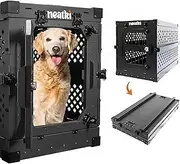 Neatki Collapsible Heavy-Duty Dog Crate, Portable Powder-Coated Aluminum Kennel for Medium Dogs, Ideal for Indoor and Travel Use (Black, 34-Inch)