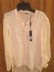 Elie Tahari Alejandra Peach Silk Split Back Long Sleeves Blouse Top Sz XS NWT
