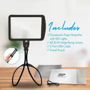 4X & 6X Flexible Gooseneck Magnifier with 3 LED Lighting Modes, USB Rechargeable