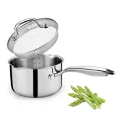 2.0 Quart Saucepan with Lid, Stainless Steel Sauce Pot with Strainer Lid, Two...