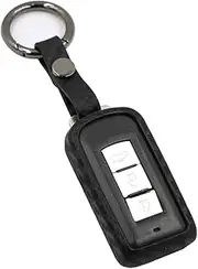 M.JVisun Soft Silicone Rubber Carbon Fiber Texture Case Key Fob Cover For Mitsubishi ASX Eclipse Cross Fortis Galant Lancer EVO Evolution Mirage Outlander RVR Car Key Shell - Black - Round Keychain