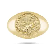 Men's Ring With Yellow Gold Hammered Scorpio Zodiac Sign Signet Ring