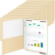 Skyygemm 24 Pack Large End Tab Fastener File Folders with Pocket Manila File Folders with Prongs 9.5 x 11 Inches Straight Cut Tab Pressboard Fastener File Folder for Office School,Back to School