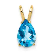 14K Yellow Gold 9x6mm Pear Blue Topaz Checker pendant