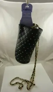 Water bottle holder purse black faux pearls strap