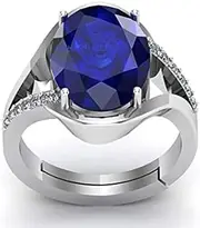 [Akshita gems] Certified Unheated Untreatet 10.25 Ratti 9.00 Carat A+ Quality Natural Blue Sapphire Neelam Gemstone Silver Plated Ring For Women's and Men's, Blue Sapphire Gemstone, Blue Sapphire
