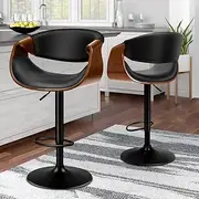 [ALFORDSON] Adjustable Kitchen Stool, Set of 2 Trice Swivel Bar Stools All Black, Counter Barstool in 61-82cm Seat Height, Wooden Dining Chair with Anti-Slip Floor Protector for Home Bar Dining Room