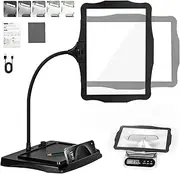 10X Rechargeable Magnifying Glass with Light and Stand, 50 LED Stepless Dimmable, Detachable Gooseneck Magnifying Lamp, Hands-Free Full Page Magnifier for Reading, Crafting, DIY, Close Work - Black